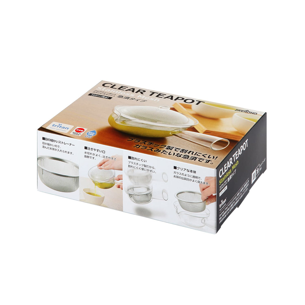 Akebono Clear Teapot stainless mesh 260 ml retail packaging