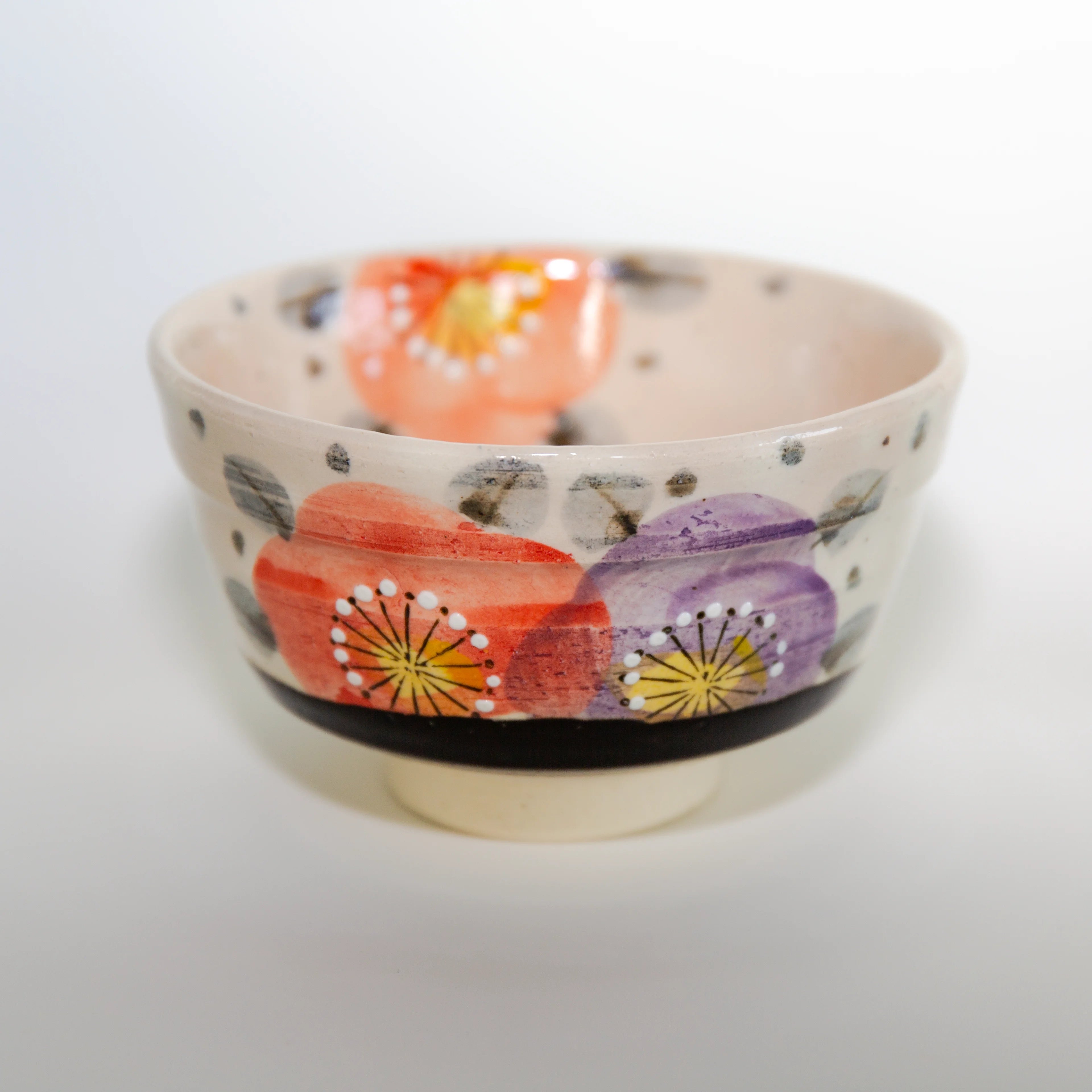 Seto Ware Red Camellia Matcha Bowl