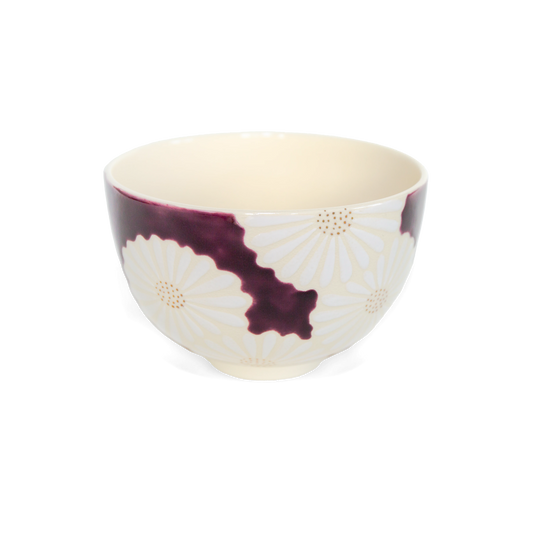 Kiyomizu-yaki Matcha Bowl – White Chrysanthemum on Purple