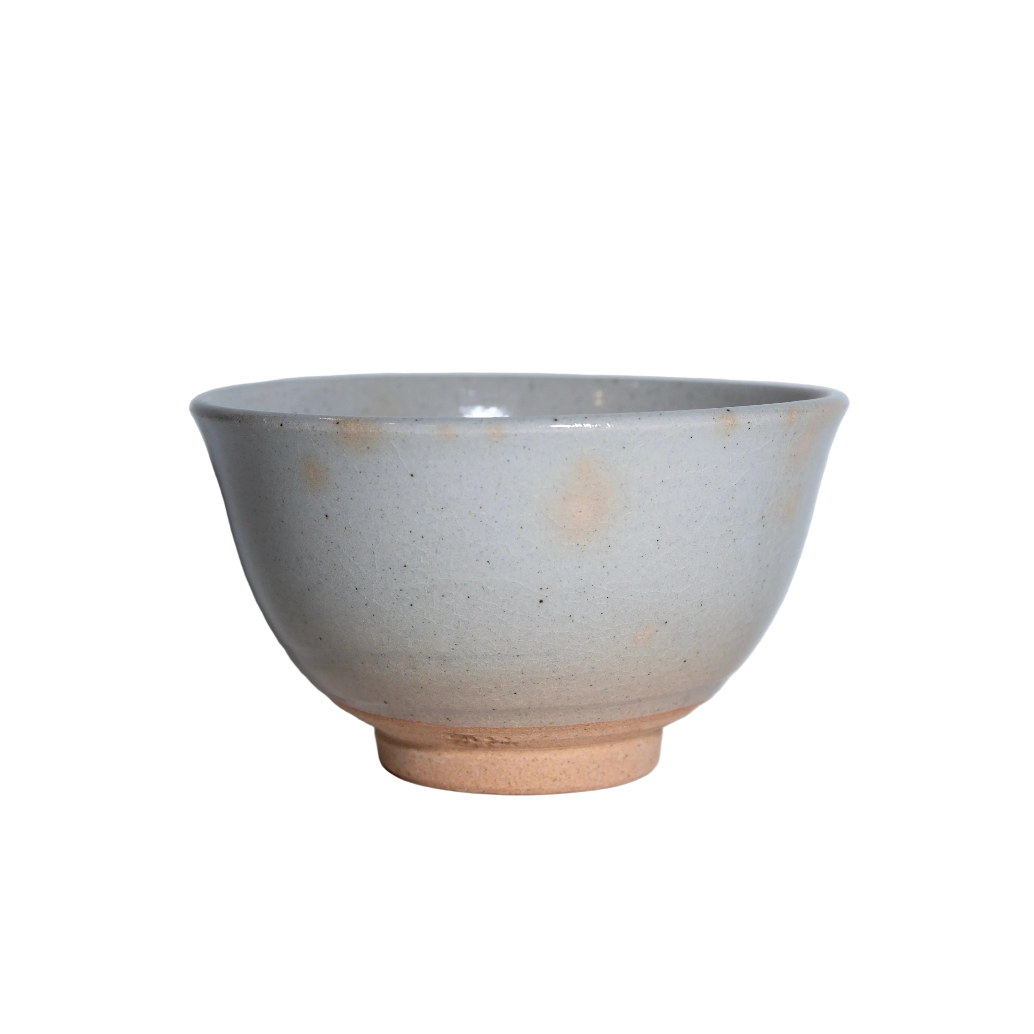 Yamaki Ikai mist grey Japanese matcha bowl with warm beige undertones